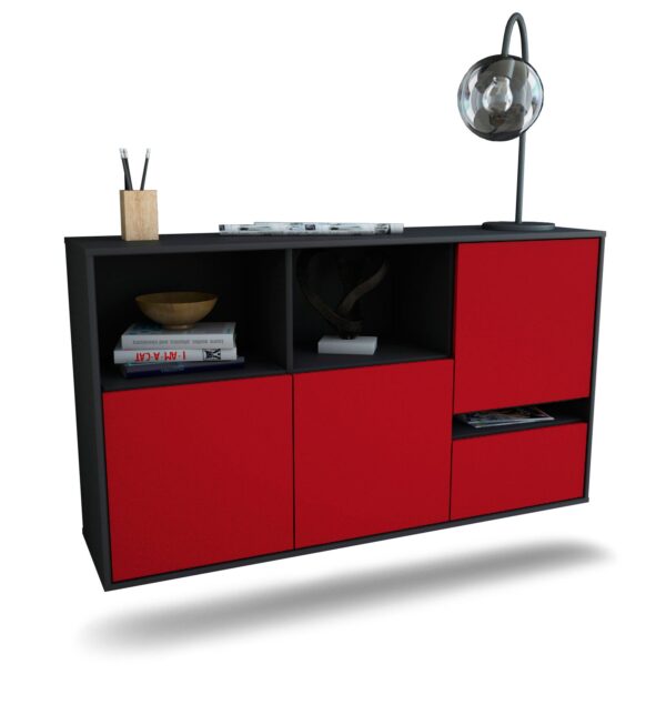 Sideboard Salinas | hängend | Korpus Anthrazit | Front in Bordeaux | 136x79x35cm (BxHxT)