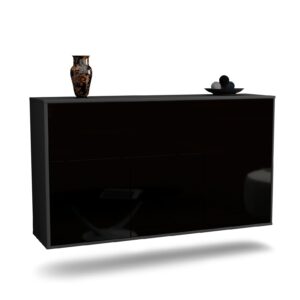Sideboard Naperville | hängend | Korpus Anthrazit | Front in Hochglanz Schwarz | 136x79x35cm (BxHxT)