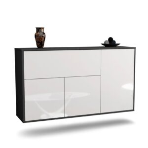 Sideboard Naperville | hängend | Korpus Anthrazit | Front in Hochglanz Weiß | 136x79x35cm (BxHxT)