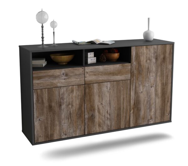 Sideboard Hollywood | hängend | Korpus Anthrazit | Front in Treibholz Holz Optik | 136x79x35cm (BxHxT)