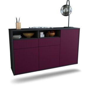 Sideboard Hollywood | hängend | Korpus Anthrazit | Front in Lila | 136x79x35cm (BxHxT)