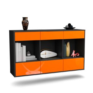 Sideboard Torrance | hängend | Korpus Anthrazit | Front in Hochglanz Orange | 136x79x35cm (BxHxT)