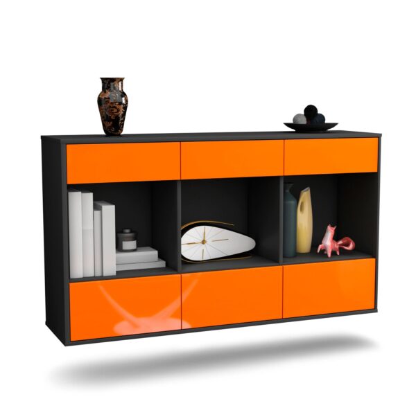 Sideboard Torrance | hängend | Korpus Anthrazit | Front in Hochglanz Orange | 136x79x35cm (BxHxT)