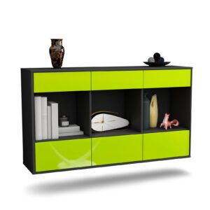 Sideboard Torrance | hängend | Korpus Anthrazit | Front in Hochglanz Grün | 136x79x35cm (BxHxT)