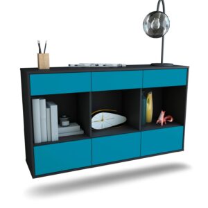 Sideboard Torrance | hängend | Korpus Anthrazit | Front in Türkis | 136x79x35cm (BxHxT)