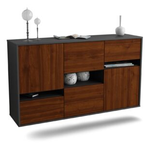 Sideboard Hayward | hängend | Korpus Anthrazit | Front in Walnuss Holz Optik | 136x79x35cm (BxHxT)