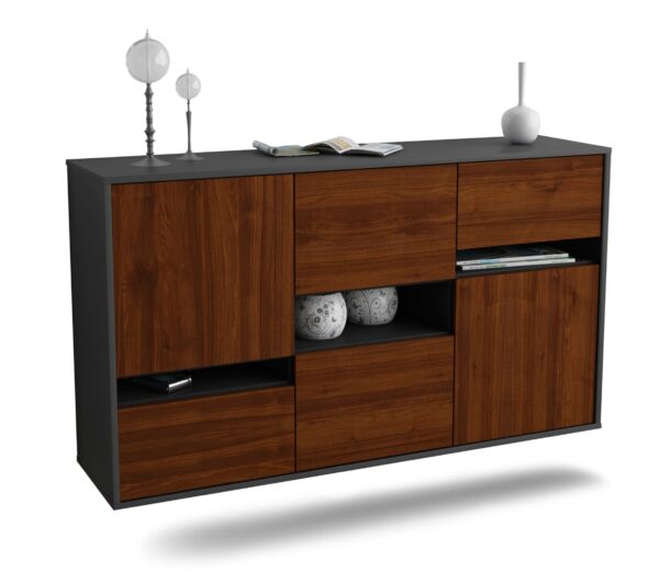 Sideboard Hayward | hängend | Korpus Anthrazit | Front in Walnuss Holz Optik | 136x79x35cm (BxHxT)