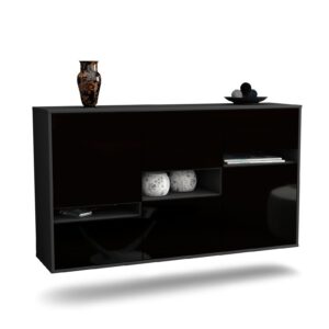 Sideboard Hayward | hängend | Korpus Anthrazit | Front in Hochglanz Schwarz | 136x79x35cm (BxHxT)