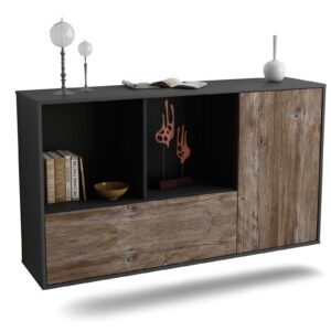 Sideboard Palmdale | hängend | Korpus Anthrazit | Front in Treibholz Holz Optik | 136x79x35cm (BxHxT)