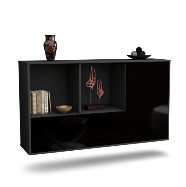 Sideboard Palmdale | hängend | Korpus Anthrazit | Front in Hochglanz Schwarz | 136x79x35cm (BxHxT)