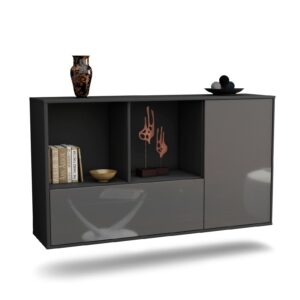 Sideboard Palmdale | hängend | Korpus Anthrazit | Front in Hochglanz Grau | 136x79x35cm (BxHxT)