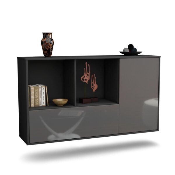 Sideboard Palmdale | hängend | Korpus Anthrazit | Front in Hochglanz Grau | 136x79x35cm (BxHxT)