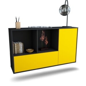 Sideboard Palmdale | hängend | Korpus Anthrazit | Front in Gelb | 136x79x35cm (BxHxT)