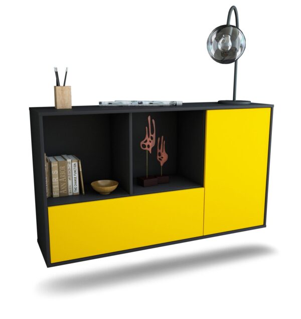 Sideboard Palmdale | hängend | Korpus Anthrazit | Front in Gelb | 136x79x35cm (BxHxT)