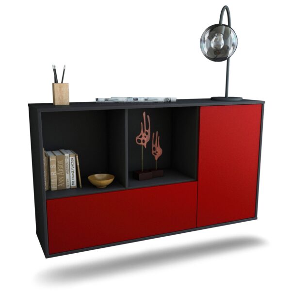 Sideboard Palmdale | hängend | Korpus Anthrazit | Front in Bordeaux | 136x79x35cm (BxHxT)