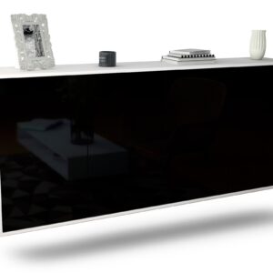 Sideboard Lakewood | hängend | Korpus Weiß | Front in Hochglanz Schwarz | 180x79x35cm (BxHxT)