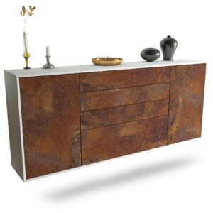 Sideboard Alexandria | hängend | Korpus Weiß | Front in Rost Optik | 180x79x35cm (BxHxT)