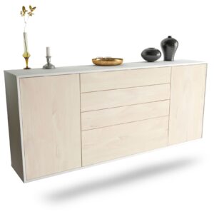 Sideboard Alexandria | hängend | Korpus Weiß | Front in Zeder Holz Optik | 180x79x35cm (BxHxT)