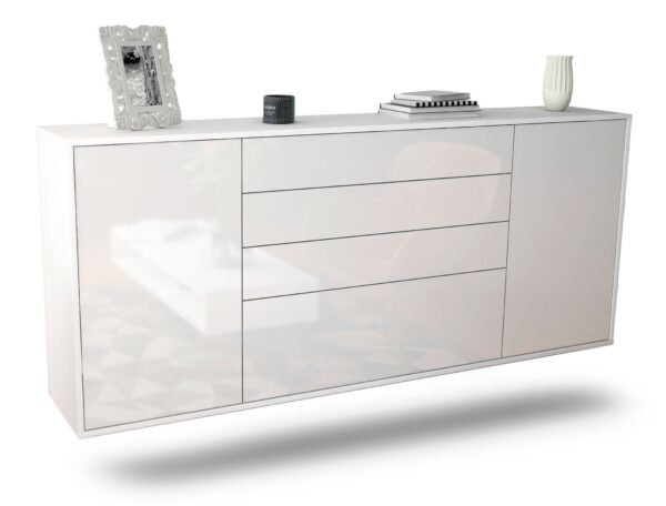 Sideboard Alexandria | hängend | Korpus Weiß | Front in Hochglanz Weiß | 180x79x35cm (BxHxT)