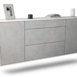 Sideboard Syracuse | hängend | Korpus Weiß | Front in Beton Optik | 180x79x35cm (BxHxT)