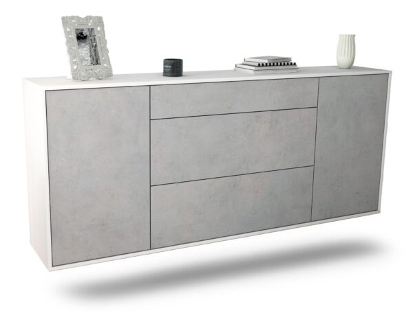 Sideboard Syracuse | hängend | Korpus Weiß | Front in Beton Optik | 180x79x35cm (BxHxT)