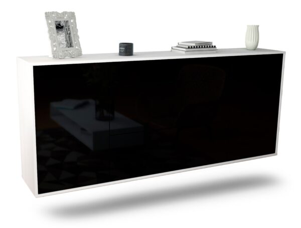 Sideboard Syracuse | hängend | Korpus Weiß | Front in Hochglanz Schwarz | 180x79x35cm (BxHxT)