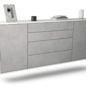 Sideboard Bridgeport | hängend | Korpus Weiß | Front in Beton Optik | 180x79x35cm (BxHxT)