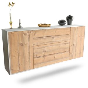 Sideboard Bridgeport | hängend | Korpus Weiß | Front in Pinie Holz Optik | 180x79x35cm (BxHxT)