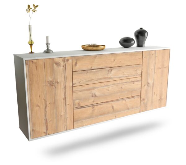 Sideboard Bridgeport | hängend | Korpus Weiß | Front in Pinie Holz Optik | 180x79x35cm (BxHxT)