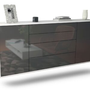 Sideboard Bridgeport | hängend | Korpus Weiß | Front in Hochglanz Grau | 180x79x35cm (BxHxT)