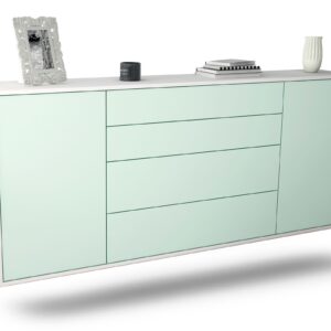 Sideboard Bridgeport | hängend | Korpus Weiß | Front in Mint | 180x79x35cm (BxHxT)