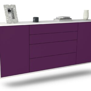 Sideboard Bridgeport | hängend | Korpus Weiß | Front in Lila | 180x79x35cm (BxHxT)