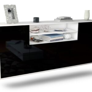 Sideboard Escondido | hängend | Korpus Weiß | Front in Hochglanz Schwarz | 180x79x35cm (BxHxT)