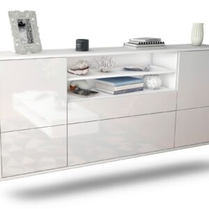 Sideboard Escondido | hängend | Korpus Weiß | Front in Hochglanz Weiß | 180x79x35cm (BxHxT)