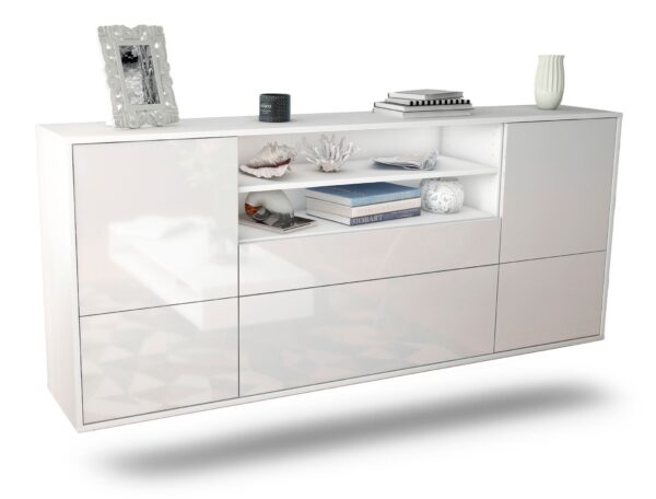 Sideboard Escondido | hängend | Korpus Weiß | Front in Hochglanz Weiß | 180x79x35cm (BxHxT)