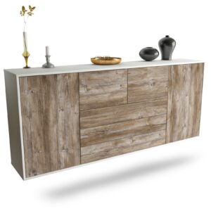 Sideboard Metairie | hängend | Korpus Weiß | Front in Treibholz Holz Optik | 180x79x35cm (BxHxT)