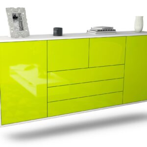 Sideboard Metairie | hängend | Korpus Weiß | Front in Hochglanz Grün | 180x79x35cm (BxHxT)