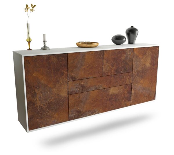Sideboard Orange | hängend | Korpus Weiß | Front in Rost Optik | 180x79x35cm (BxHxT)