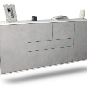 Sideboard Orange | hängend | Korpus Weiß | Front in Beton Optik | 180x79x35cm (BxHxT)
