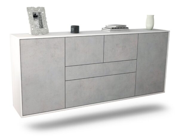 Sideboard Orange | hängend | Korpus Weiß | Front in Beton Optik | 180x79x35cm (BxHxT)