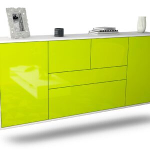 Sideboard Orange | hängend | Korpus Weiß | Front in Hochglanz Grün | 180x79x35cm (BxHxT)