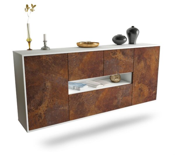 Sideboard Warren | hängend | Korpus Weiß | Front in Rost Optik | 180x79x35cm (BxHxT)