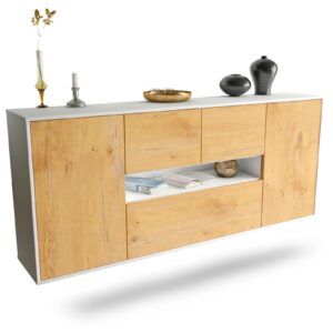 Sideboard Warren | hängend | Korpus Weiß | Front in Eiche Holz Optik | 180x79x35cm (BxHxT)