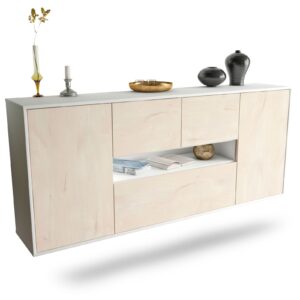Sideboard Warren | hängend | Korpus Weiß | Front in Zeder Holz Optik | 180x79x35cm (BxHxT)
