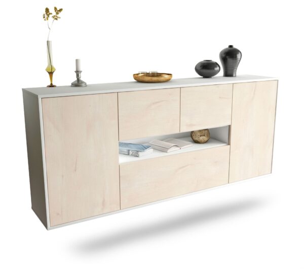 Sideboard Warren | hängend | Korpus Weiß | Front in Zeder Holz Optik | 180x79x35cm (BxHxT)