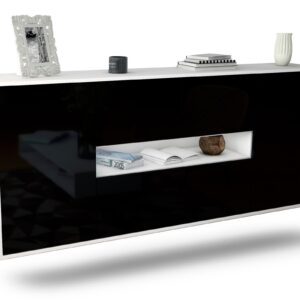 Sideboard Warren | hängend | Korpus Weiß | Front in Hochglanz Schwarz | 180x79x35cm (BxHxT)
