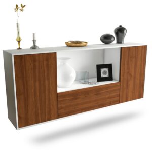 Sideboard Fort Collins | hängend | Korpus Weiß | Front in Walnuss Holz Optik | 180x79x35cm (BxHxT)