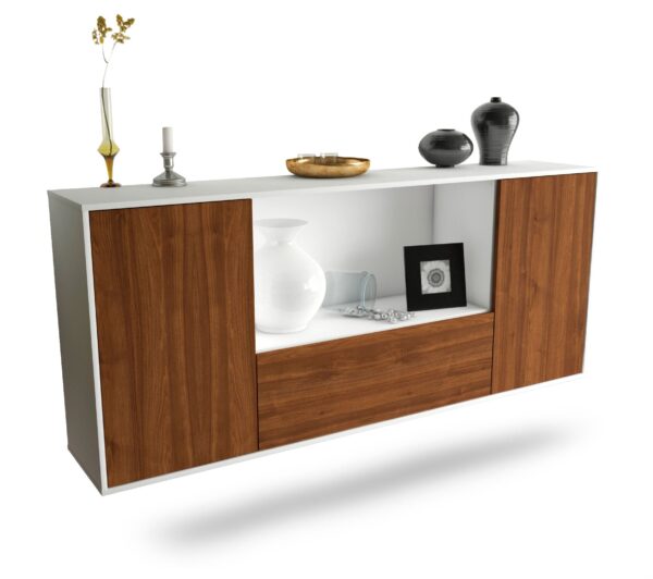 Sideboard Fort Collins | hängend | Korpus Weiß | Front in Walnuss Holz Optik | 180x79x35cm (BxHxT)