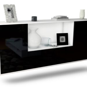 Sideboard Fort Collins | hängend | Korpus Weiß | Front in Hochglanz Schwarz | 180x79x35cm (BxHxT)