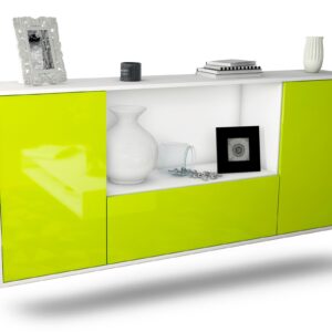 Sideboard Fort Collins | hängend | Korpus Weiß | Front in Hochglanz Grün | 180x79x35cm (BxHxT)